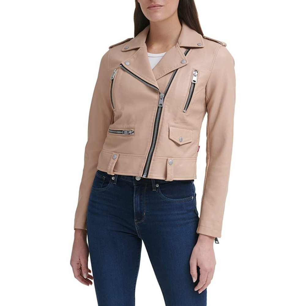 Levi's Beige Women's Faux Leather Contemporary Motorcycle Jacket